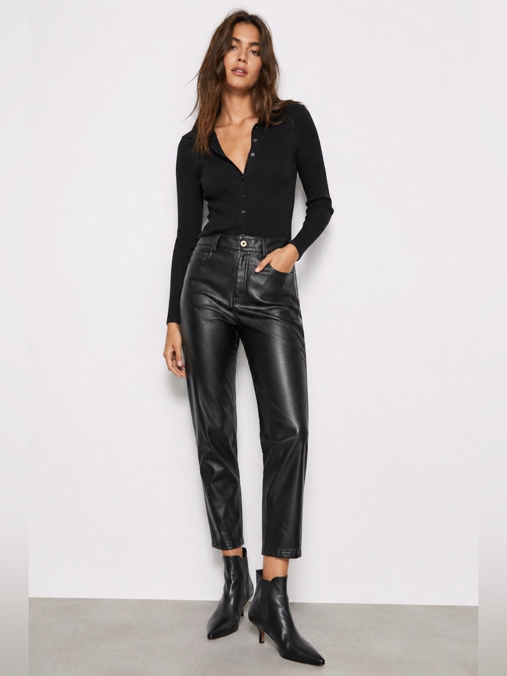 ZARA Black Faux Leather Pants Women Size 2 EUR 34 High Rise Straight Leg NWOT